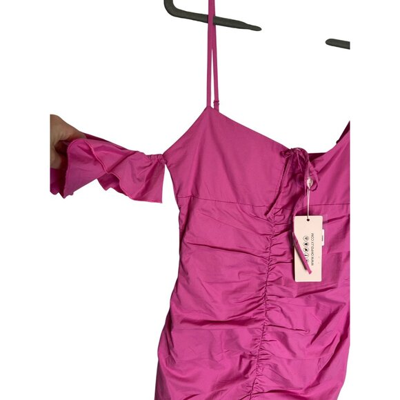 NWT Oh Polly Off The Shoulder Tierra Ruffle Mini Dress in Pink-sz 4 - Picture 5 of 10